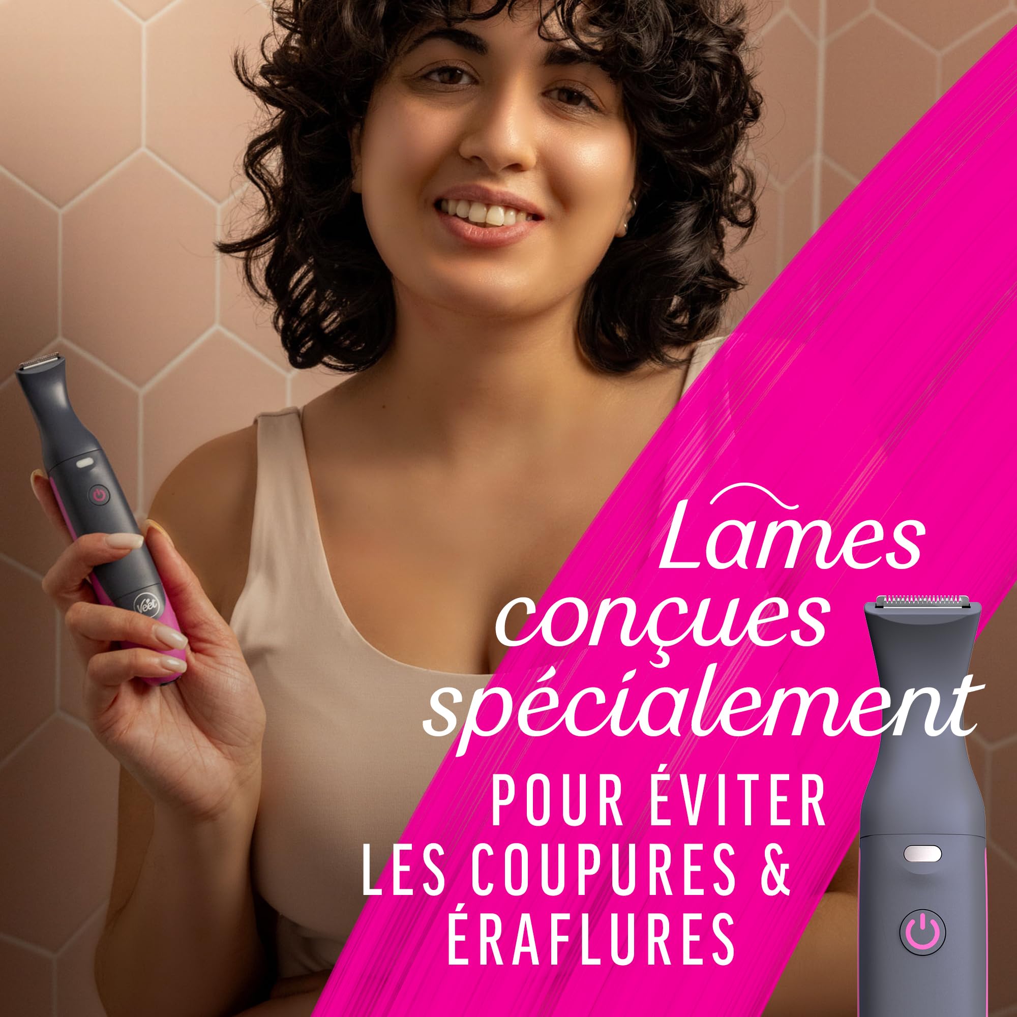 Veet Expert Tondeuse Femme Tout-En-Un – Rasoir électrique Multi-Usage pour Maillot, Visage et Sourcils – Chargeur USB – 100% étanche (IP67)