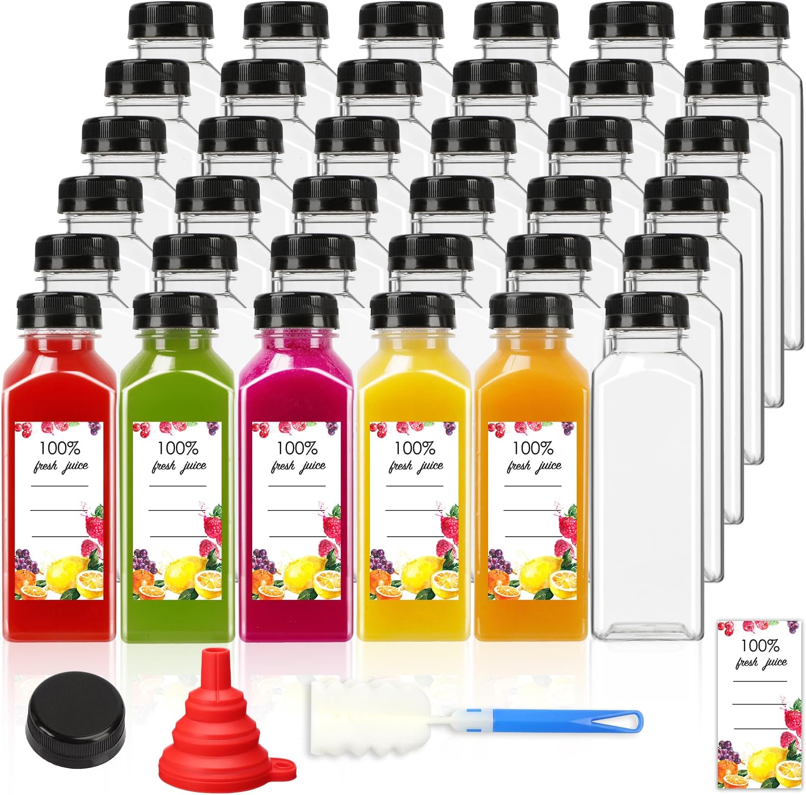 Moretoes 40pcs 12oz Plastic Juice Bottles with Caps, Bulk Clear Beverage Containers for Juicing Drinking Milkshake Tea and Other Beverages