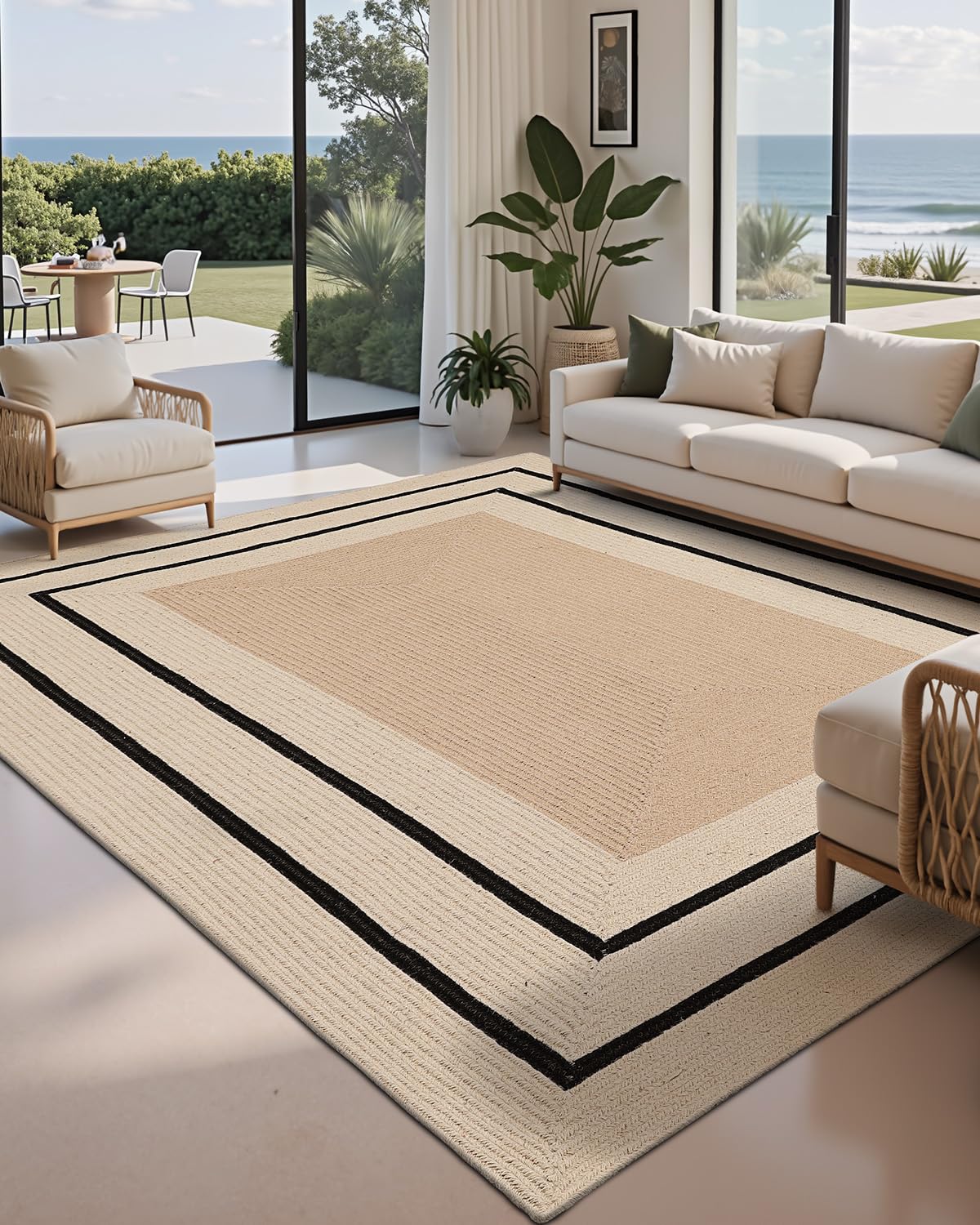 LUMI 6x9 Jute Area Rug for Living Room, Natural Handwoven Rugs Non Slip, Farmhouse Braided Carpets No Shedding for High Traffic, Dining Room, Indoor,