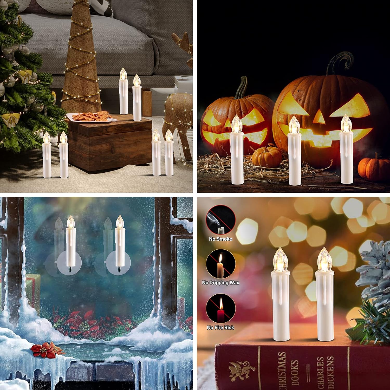 10 PCS LED Window Candles - Battery Operated Flameless Taper with Remote Updated Timer Function - Christmas Candles Warm White - Perfect for Wedding/Party/Birthday Decoration