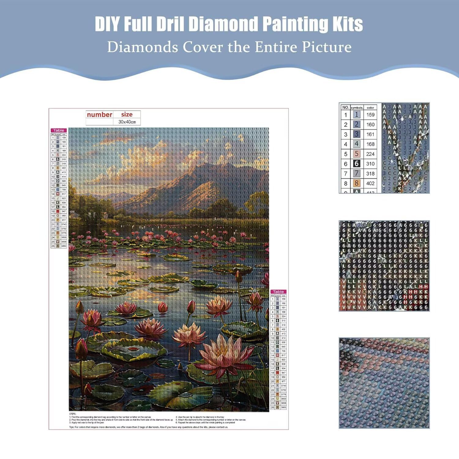 Hyupuanj Zestaw do malowania diamentowego 5D DIY Lotus Staw Sceneria, 91 x