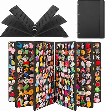 PACMAXI Shoe Charms Display Holder, Shoe Charm Organizer, Shoe Charm Collection Booklet Not Include Any Accessories, black-6 pages, 11.5 * 8.3 * 0.6 inch