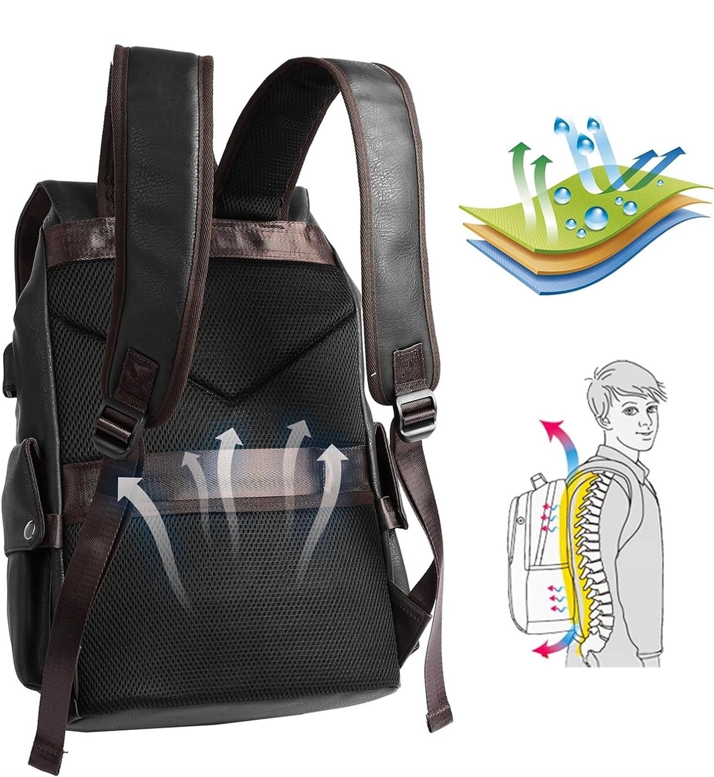 Mochila informal Mochila De Cuero Para Ordenador Portátil De 17,3 Pulgadas, Bolso Escolar Para Hombre, Bolso Grande, Resistente Al Agua, Trabajo, Universidad para Viaje Negocio Universidad