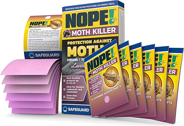 NOPE! Moth Killer x7 Hanging Booklets for Wardrobe and other storage  Highly effective, kills and prevents. Works on all types of clothes moths. Lavender Scented.