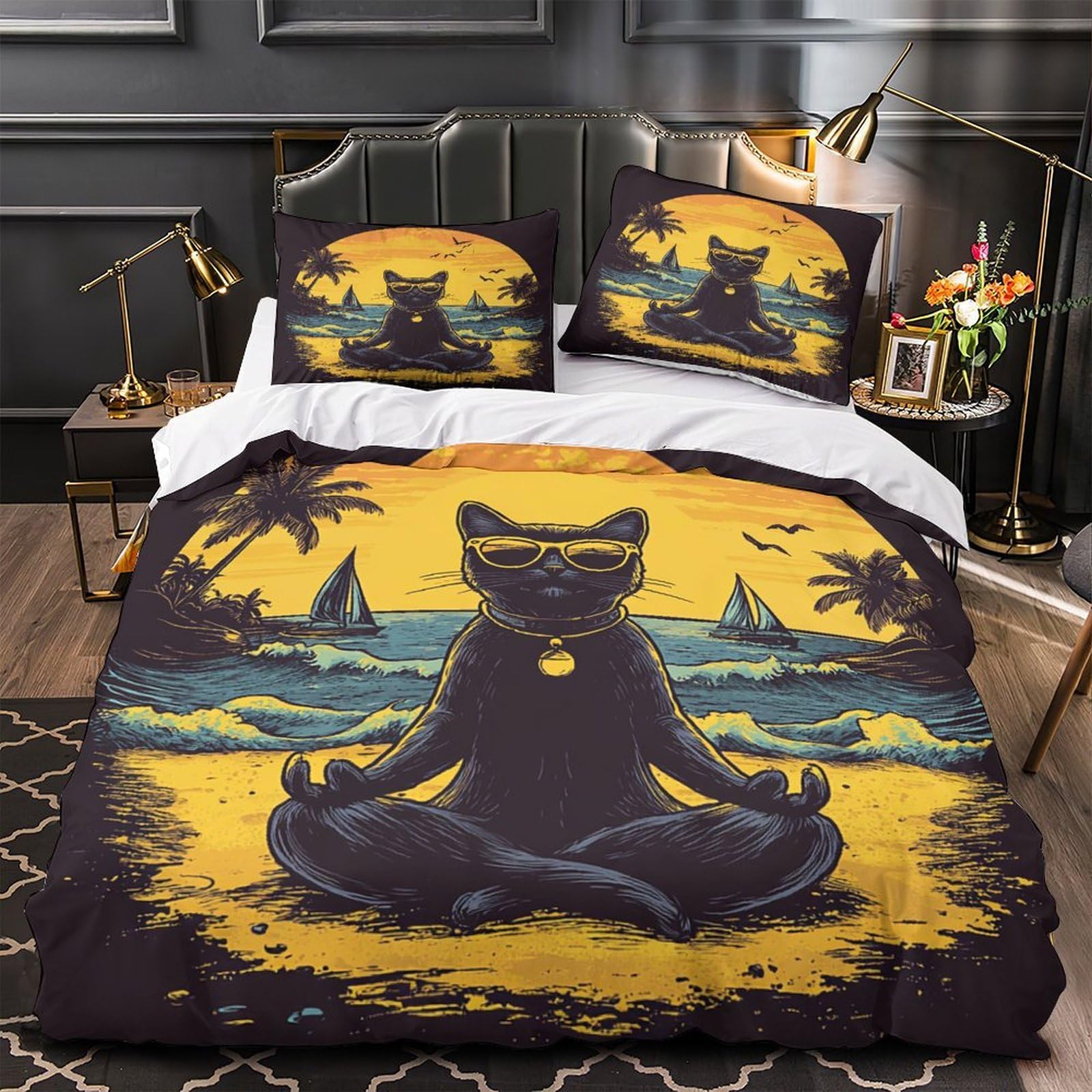 Housse de Couette Chat 3D King 220x240 Anti-Tache Enfant