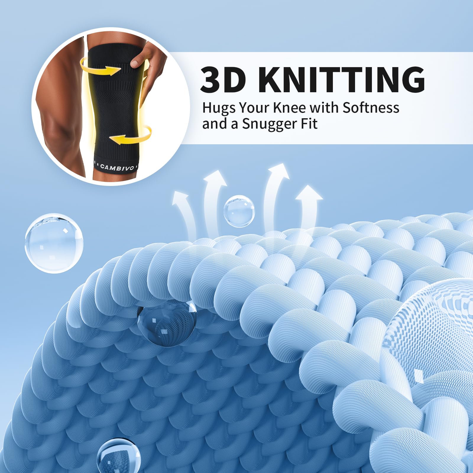 CAMBIVO Genouillère Légère et Respirante, Genouillere Arthrose genou Élastique - 50 g Ultra Fine, Confort Quotidien pour Fitness, Activités Légères, Gym Douce et Usage Journalier