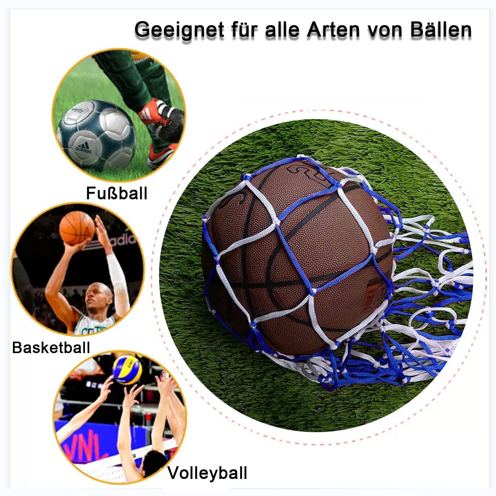 Quixotical Resistente rete per il trasporto di palloni, 1,2 metri, in poliuretano, per calcio, pallavolo, basket, rugby, contiene 10-15 palline