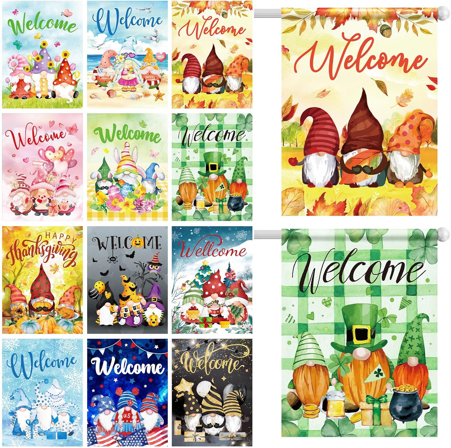 Hosuly 12 Pcs Seasonal House Flags Set 28 x 40" Double