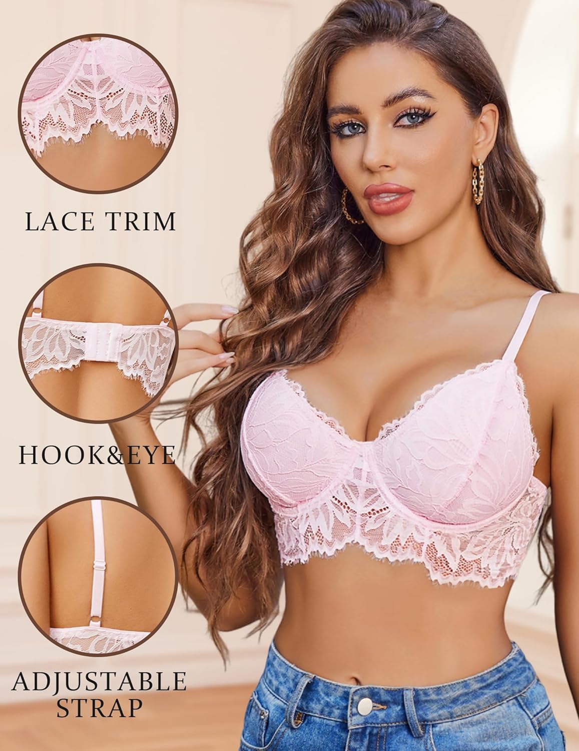 Avidlove Lace Bralettes for Women Corset Bustier Top with Underwired V Neck Camisole Lingerie Crop Top - Image 3