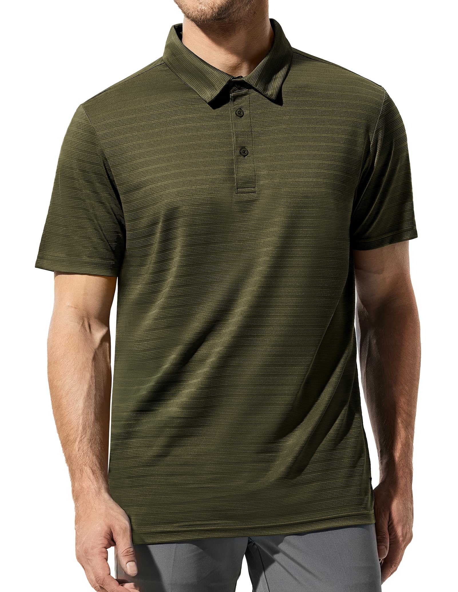 Haimont Men's Quick Dry Polo Shirts Short Sleeve Performance Moisture Wicking Striped Collared Golf Work Casual Shirt