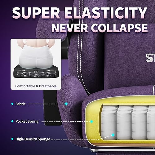 Miniatura 6 de SITMOD Silla Gaming de Tela con Reposapiés - Silla de Computadora Transpirable con Reposacabezas y Almohada Lumbar, Silla Gamer Ergonómica Grande y