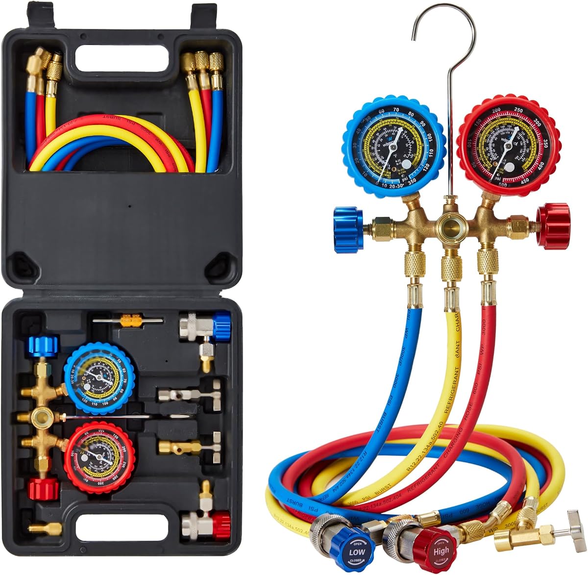 WISSCOOL HVAC Manifold Gauge Set 3-Valve for R134a, R22, R12 R502