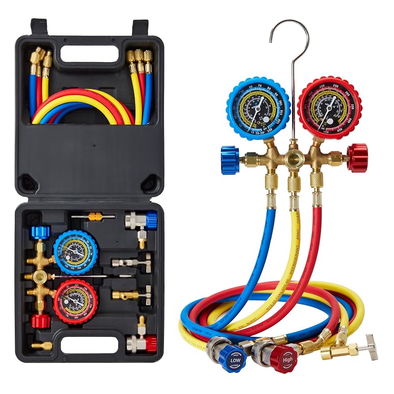 Kit Manifold de Manômetros para Ar-Condicionado Wisscool 3 Válvulas para R134a, R22, R12 e R502 WS-WMG2