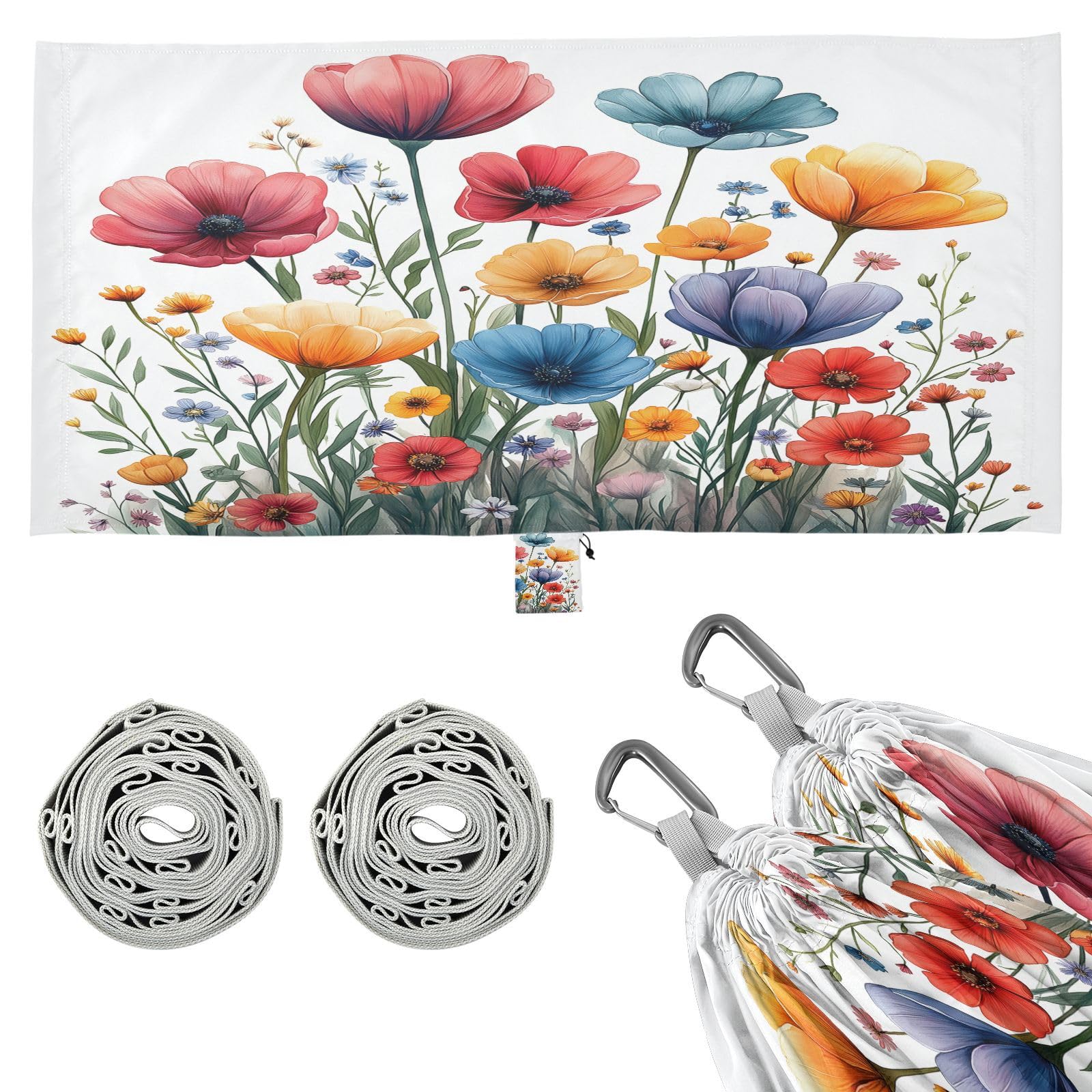 ATTX Watercolor Garden Flowers Camping Hammock - Lightweight & Portable Hammocks, Heavy Duty 330lbs Capacity for Indoor, Hiking, Backpacking, Travel, Backyard, Beach#50