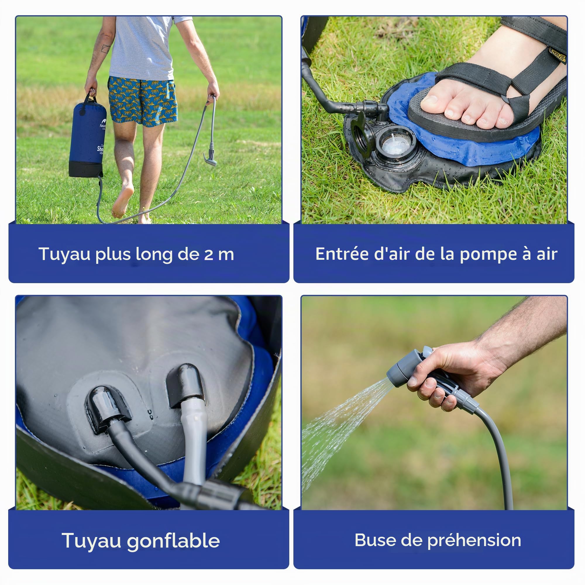 Naturehike Douche Solaire à Pression Extérieure Portable Sac de Douche Extérieur Mobile de Camping avec Pompe pour Le Camping, Le Jardin, Les Voyages, la Voiture, la Plage Seulement 1 kg-11 L
