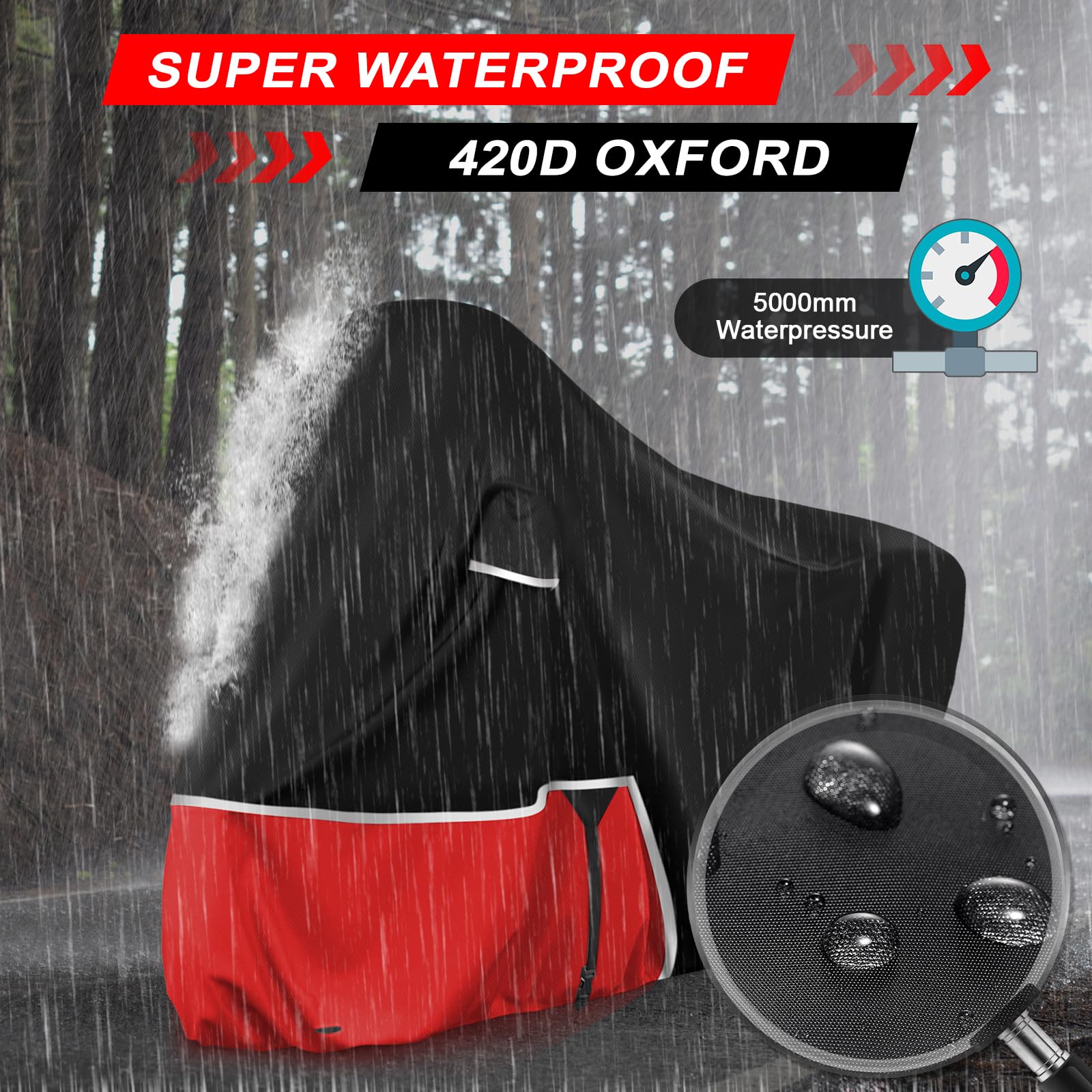 Funda para Moto para Piaggio Vespa GTV GTS GT60/125/200/250/300 (sin Maletero), Tela Oxford 420D Funda Moto Exterior Impermeable Funda Vespa 200 Vespa 125, Negro y Rojo