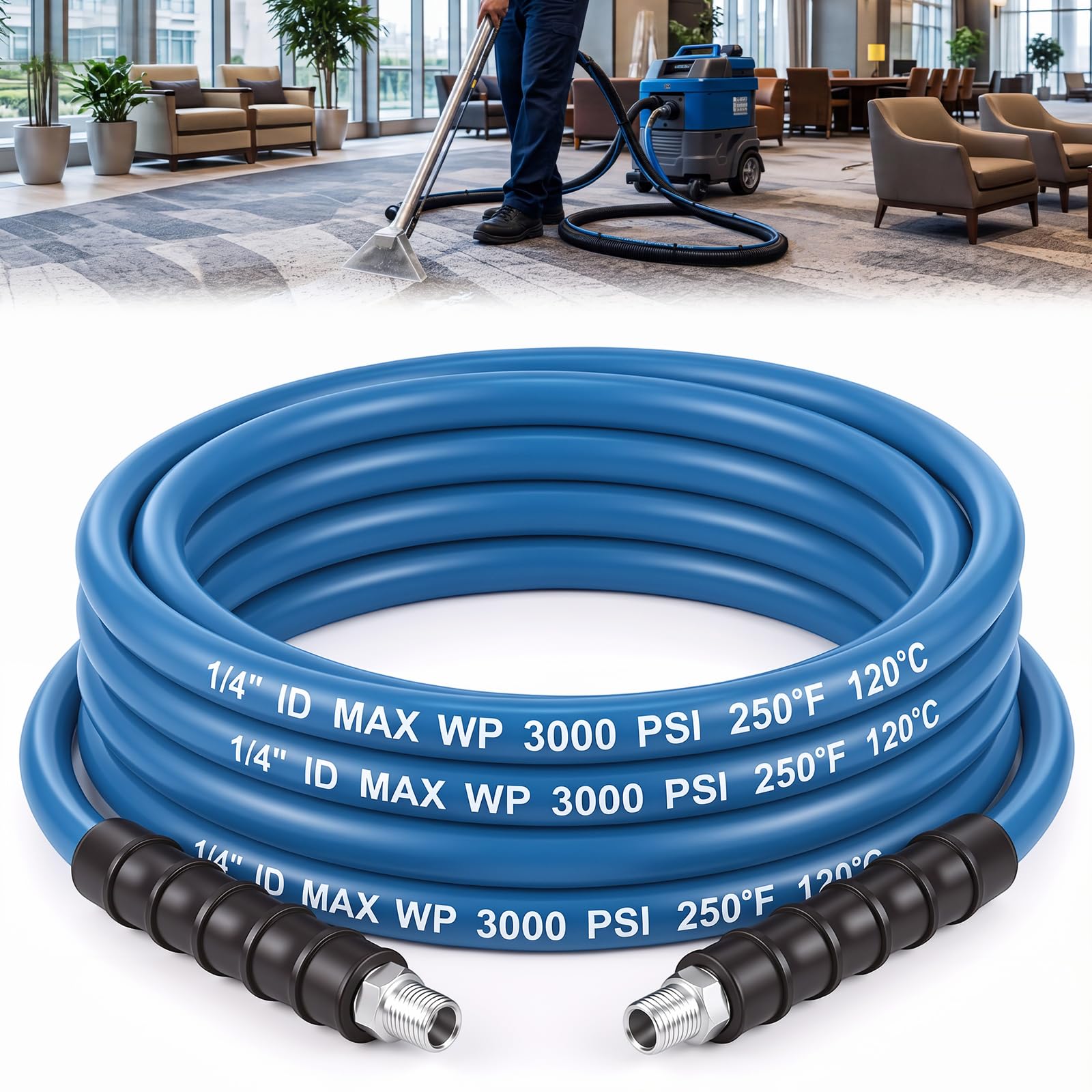 1 Pcs 1/4" X 25' Blue Carpet Cleaning Solution Hose, Regular