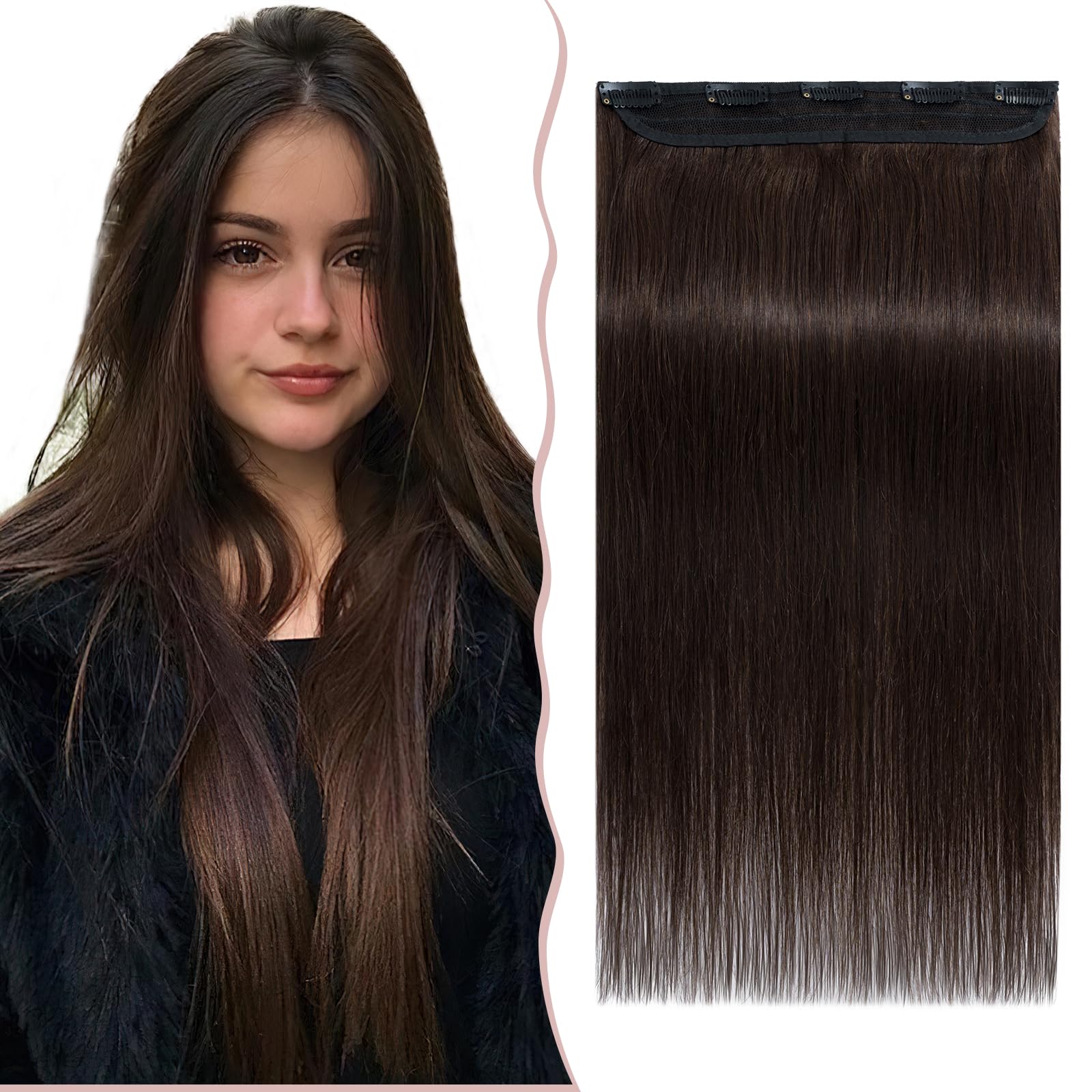 12 inch Clip in Hair Extension Human Hair One Piece 100% Real Remy [#2 Dark Brown] 3/4 Full Head Straight Hair Pieces for Women Invisible Short (40g) — view 64