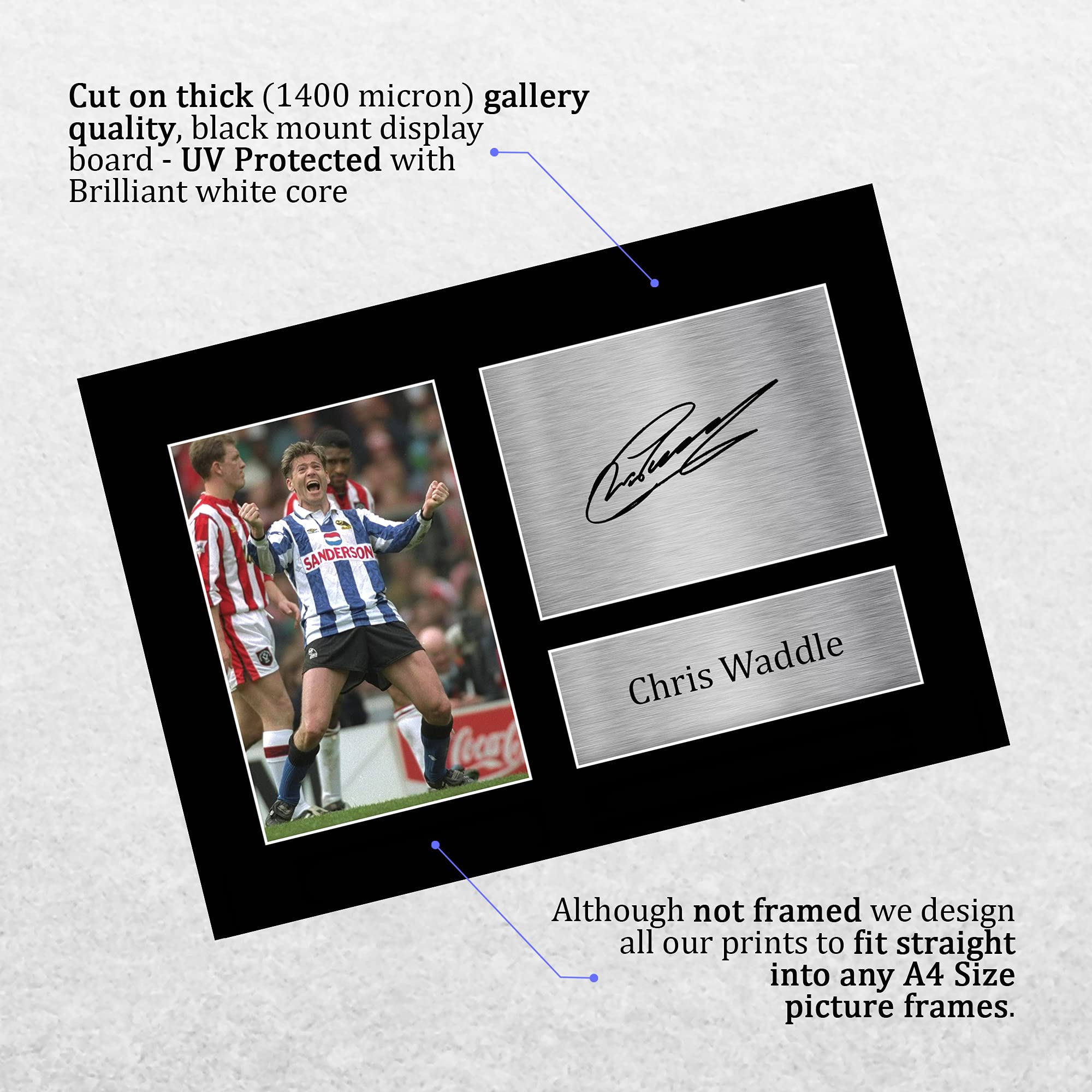HWC Trading A4 Chris Waddle – Photo Autographe Signée Sheffield Wednesday, Cadeau Foot Supporter