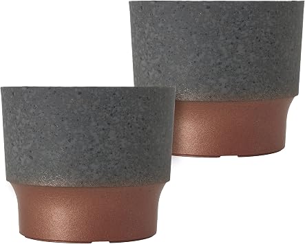 The HC Companies 3 Inch Round Plastic Sprite Decorative Indoor Flower Succulent Planter Pot with Drain Plug Hole, Faux Concrete Copper 2 Pack