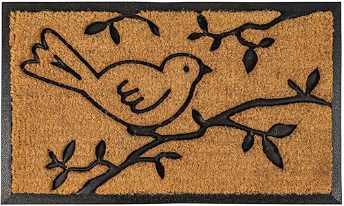 NoTrax, Bird on Branch - Tapete de fibra de coco natural con respaldo de goma, tapete de entrada para uso en interiores o exteriores, 18 x 30