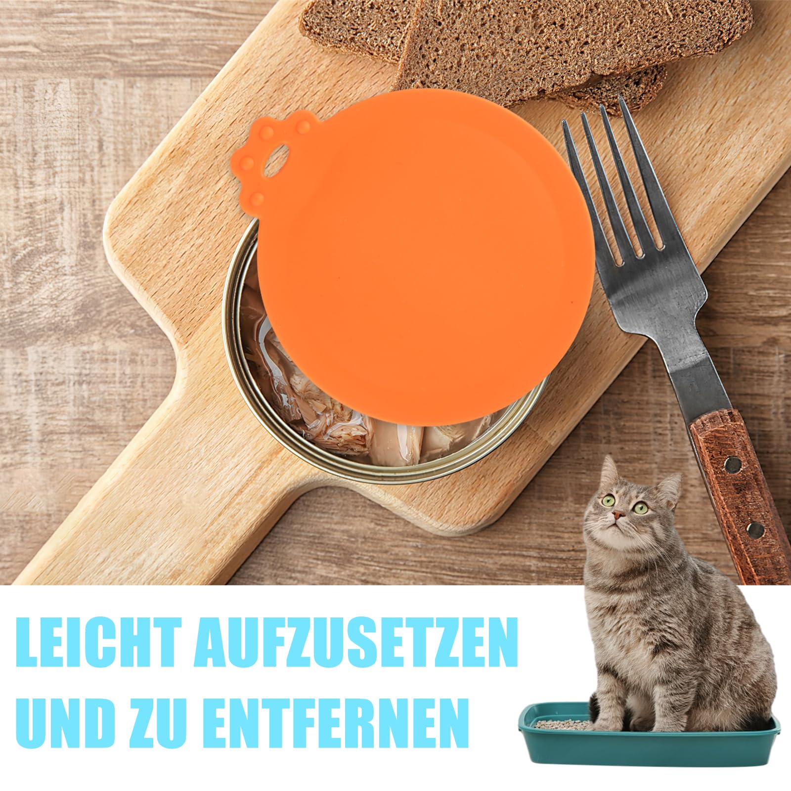 Lot de 6 Couvercles Silicone de Conserve Avec 6 Cuillères - Pour Boîtes de 65 mm, 75 mm et 85 mm - Adapté Aux Boîtes de Nourriture Pour Chiens et Chats