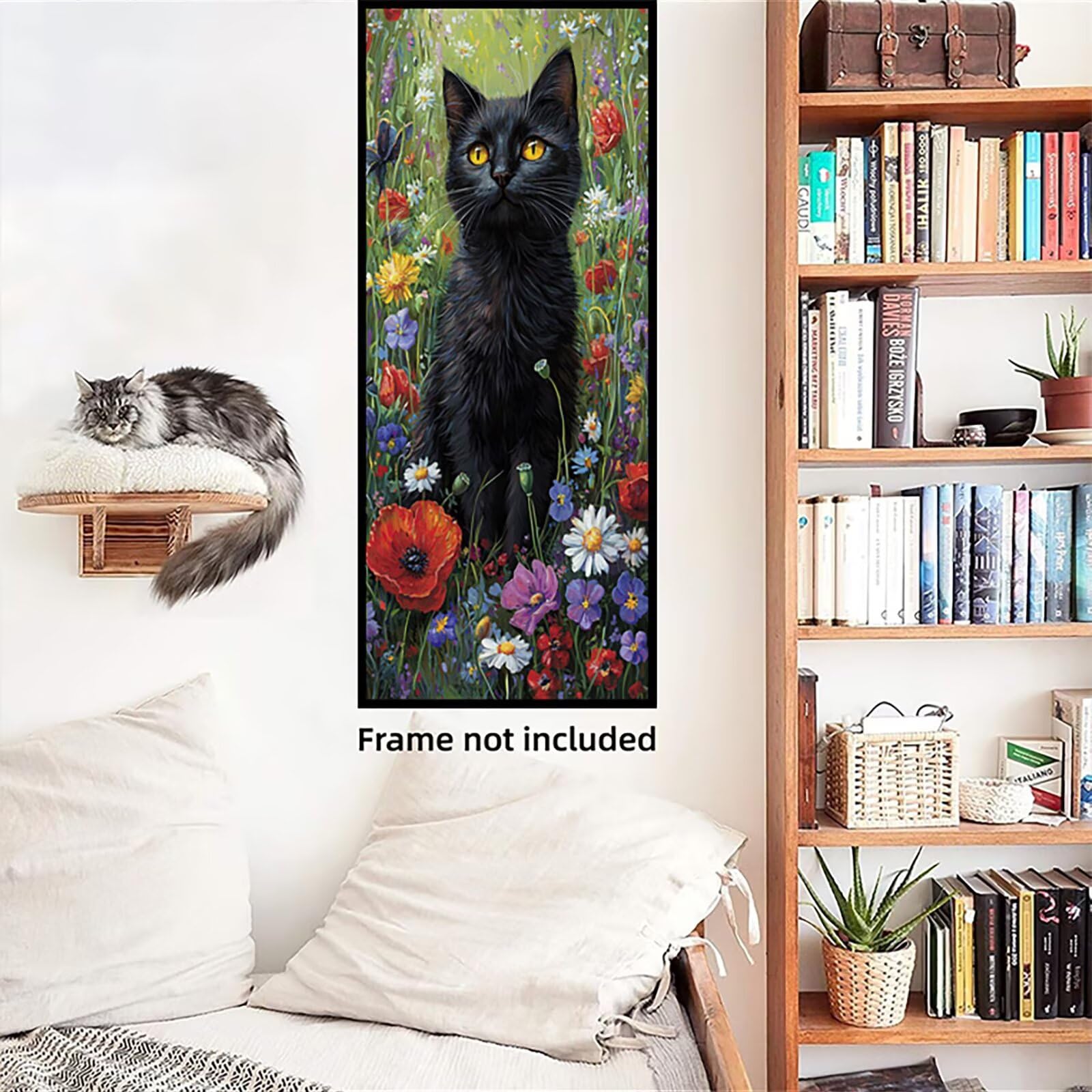 Malen Nach Zahlen 50x150cm Leinwand Blumen Malen Nach Zahlen Erwachsene mit Ohne Rahmen, DIY Kreativ Set für Erwachsene mit Pinseln und Acrylfarbe, Deko Schwarze Katze Landschaft Geschenk, P0M-650
