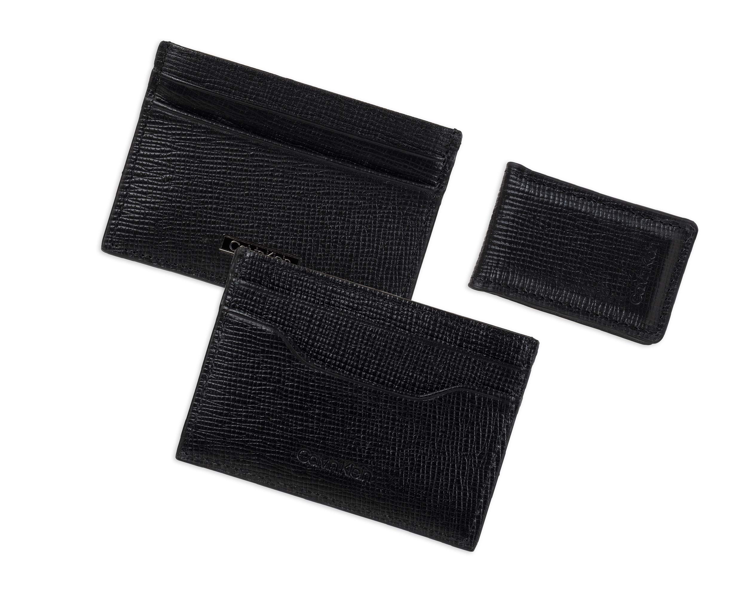 Calvin Klein Men's Wallet Sets-Minimalist Bifold and Card Cases, Black Bessemer, One Size