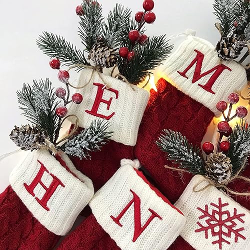 Miniatura 9 de Calcetín de Navidad con 26 letras mini medias bordadas con inicial cordón de algodón con puños de felpa súper suaves decoraciones navideñas