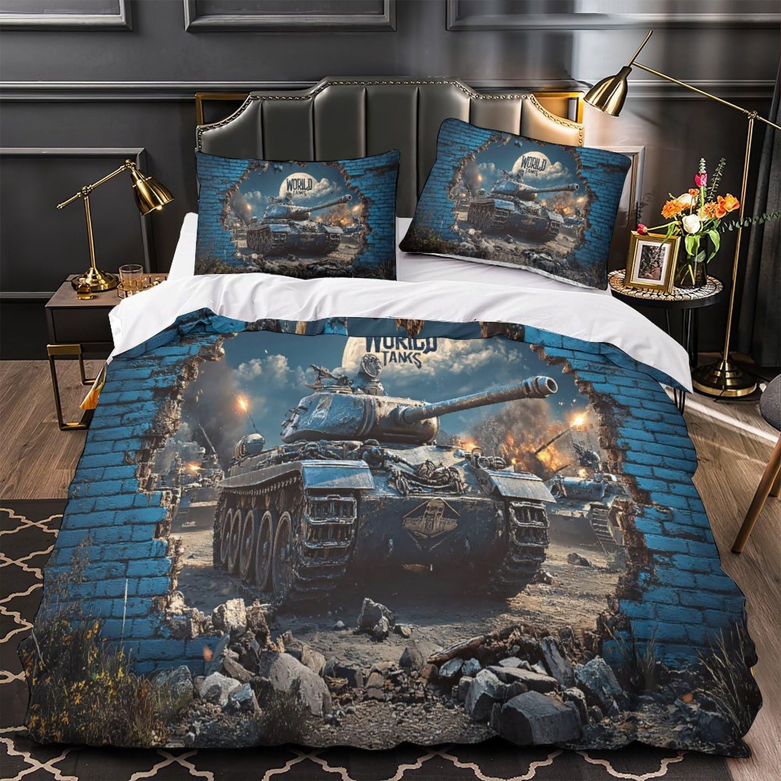 Battle Tank Scene Duvet Cover 3D Design Printed Hypoallergenic 3 Pcs Bedding Set Zipper Military Warfare Quilt Cover Luxury Breathable for Teens Kids Adults Women Youth Teenagers King（220x240cm）