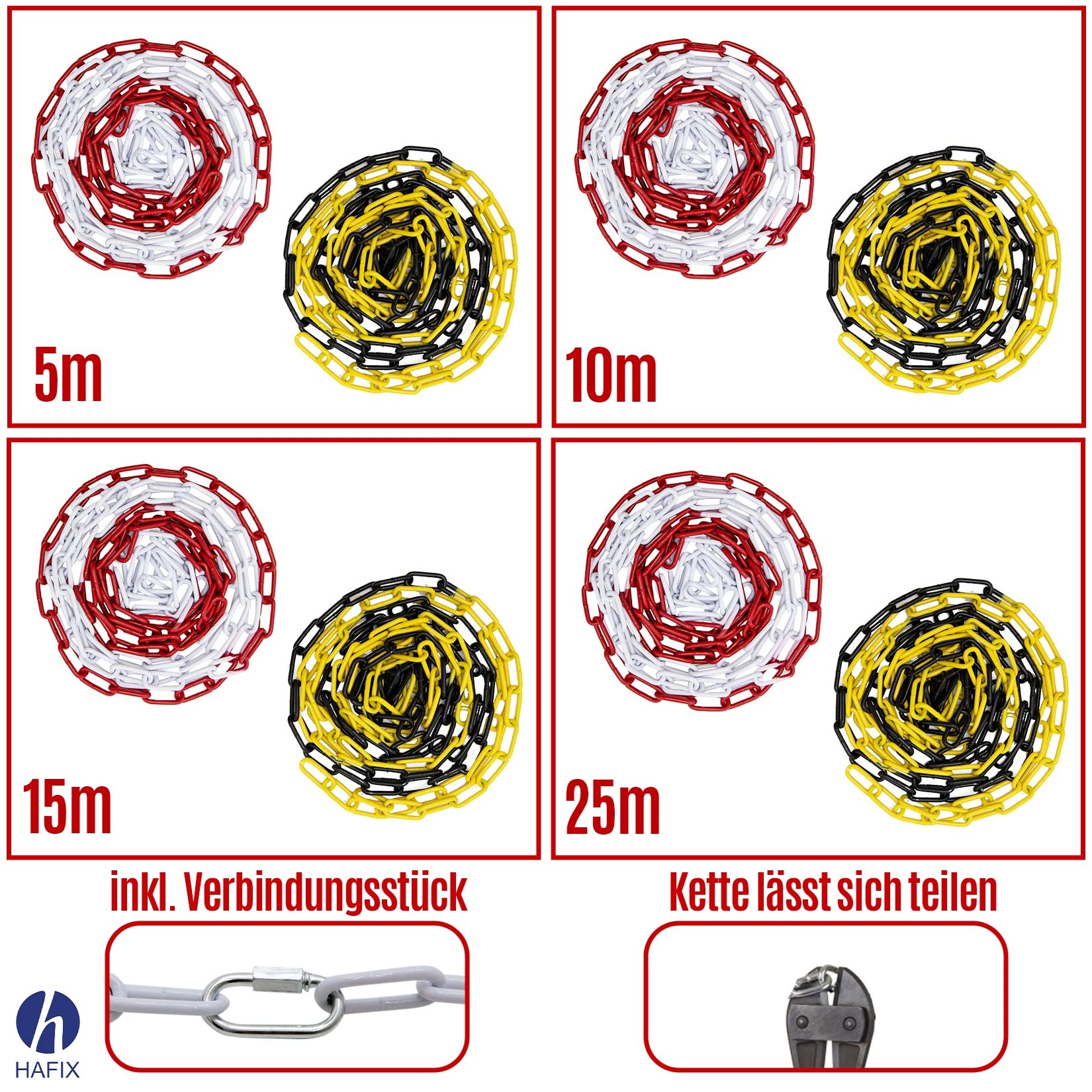 Cadena de barrera de dos colores rojo-blanco. Advertencia cadena de eslabones de 5 mm cadena de seguridad de construcción cadena de seguridad de metal. (10 metro) | Cadena de advertencia de metal resistente en color rojo y blanco para obras de construcció