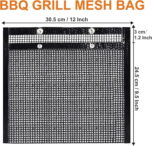 Vista 2 de BBQ Mesh Grill Bags for Outdoor Grill Reusable, 3 PCS Non-Stick Barbecue Bags for Charcoal Gas Electric Grills Smokers BBQ Veggie Grill Bags for