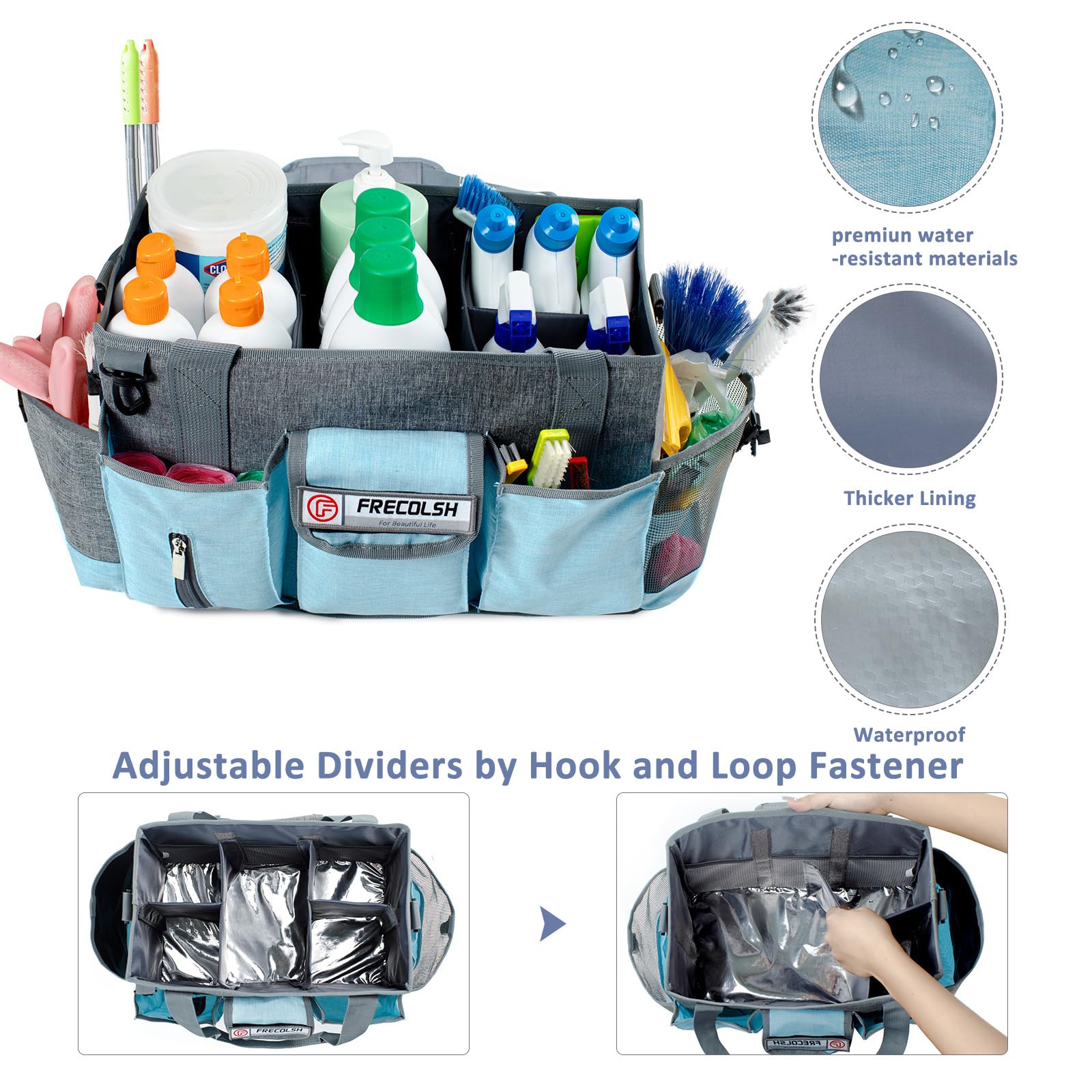 Organizador de limpieza grande para proveedores de limpieza, organizador de almacenamiento de 15 pulgadas para limpieza de casa, bolsa de limpieza portátil, organizador de almacenamiento para