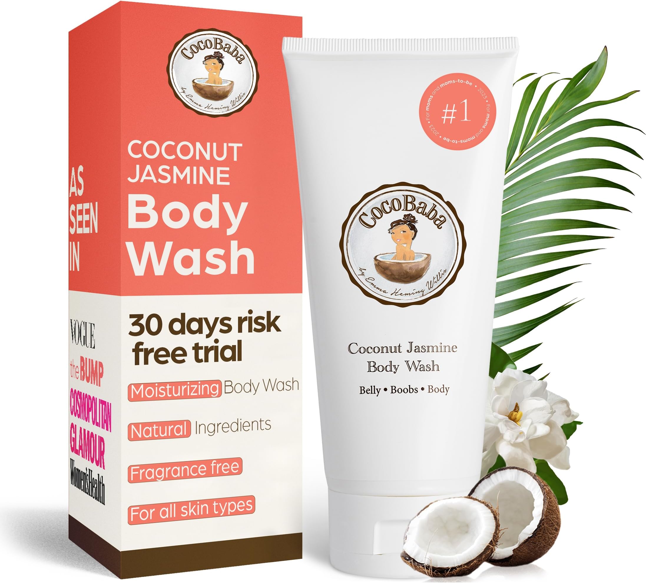 CocoBaba Coconut Jasmine Body Wash | Natural Body Wash for Women | Hydrating Body Wash | Nourishes Dry Skin & Gently Cleanses | Sulfate Free, Paraben Free, Dye Free