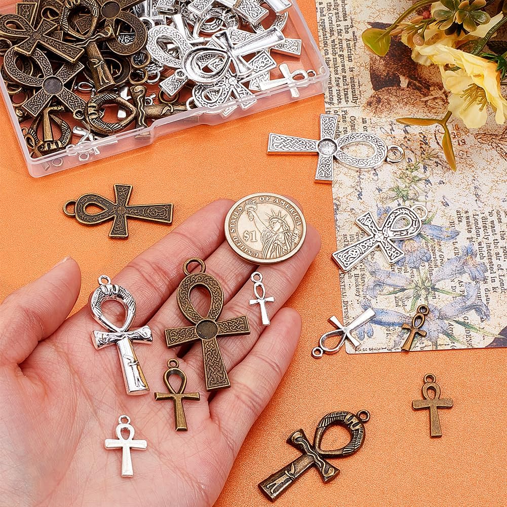 PH PandaHall 60pcs 6 Styles Ankh Cross Charms, 0.71.8 inch Cross Pendants Egyptian Metal Charms Vintage Charms Tibetan Pendants for DIY Crafts Earring Necklace Bracelet Ankle Keychain Jewelry Making - Image 3