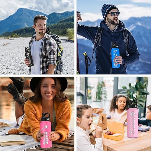 Miniatura 7 de MaWeeTn Botella de agua personalizada con aislamiento personalizado con tapa con popote, botellas de acero inoxidable grabadas personalizadas de 24