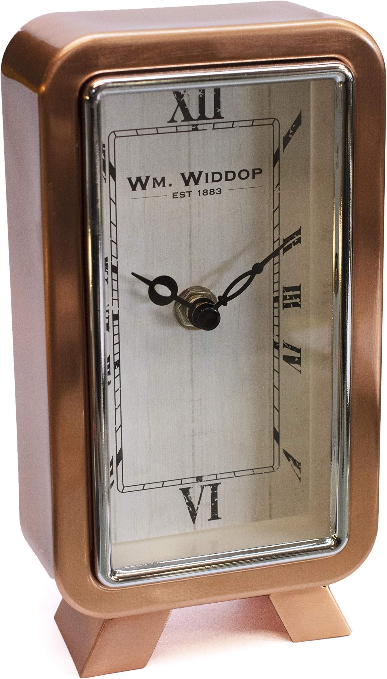 Wm.Widdop Rectangle Metal Case Table Mantel Clock - Copper