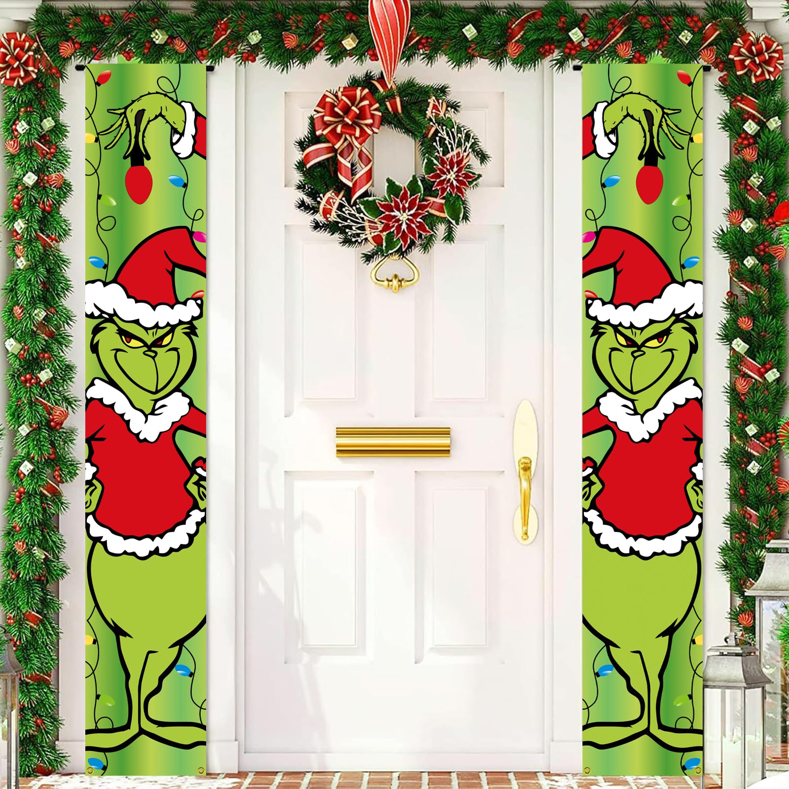 Christmas Door Decorations, Christmas Decorations, 2 PCS Christmas Door Hanging Banner Backdrop, 11.8 X 70.8 INCH Christmas Door Banner, Christmas Door Banner for Christmas Party Indoor Outdoor