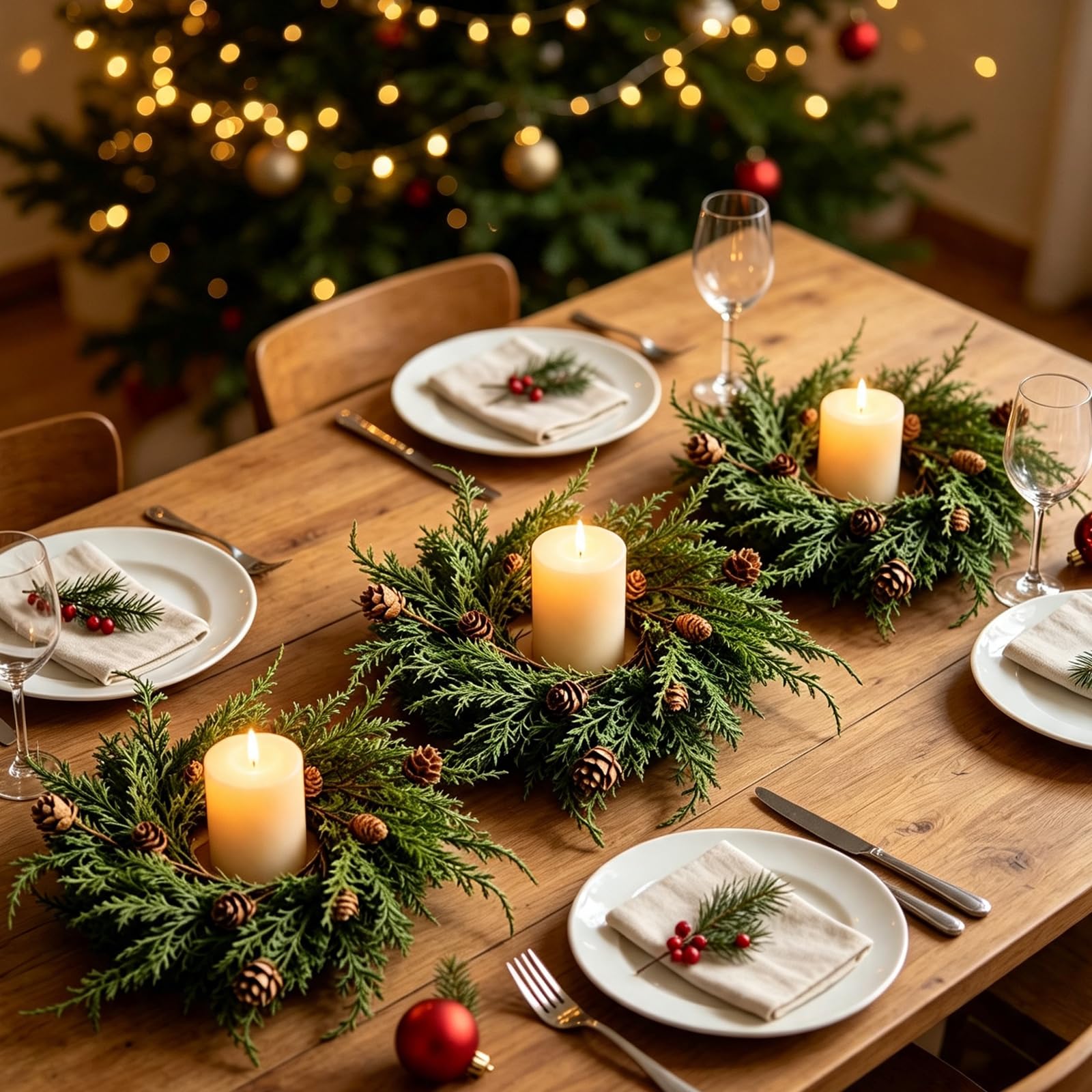 Lot de 6 couronnes de pommes de pin de Noël