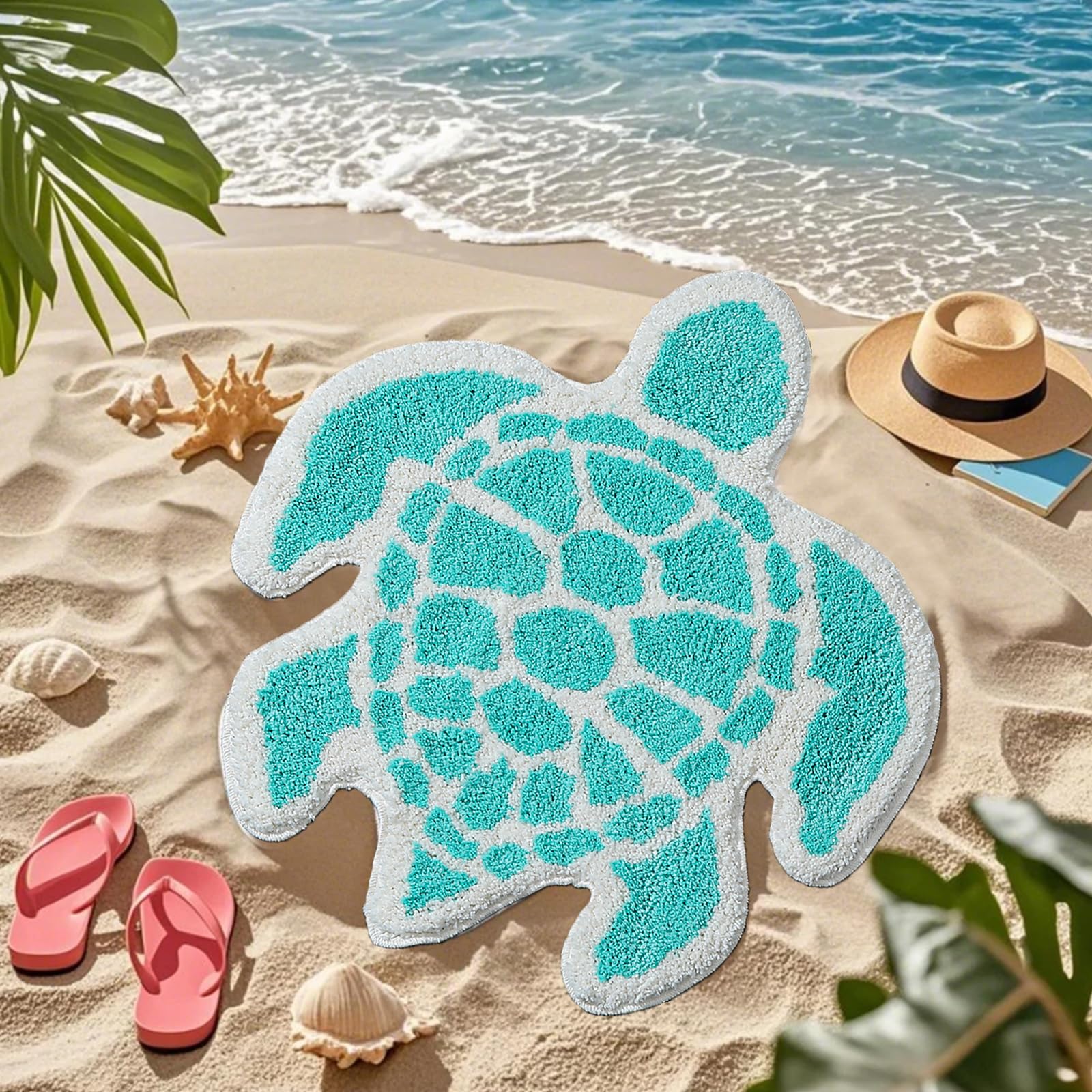 YRXRUS Turtle Bathroom Rugs, Ocean Decor Bath Mat Gifts, Light Blue Bathroom Rug, Cute Sea Turtle Shaped Bath Rug for Sring Summer Room Decor, Machine