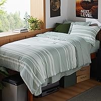 Vista 11 de BEDSURE - Juego de edredón de 7 piezas, ropa de cama a rayas verde salvia para todas las estaciones, reversible, teñido catiónico, juego de ropa