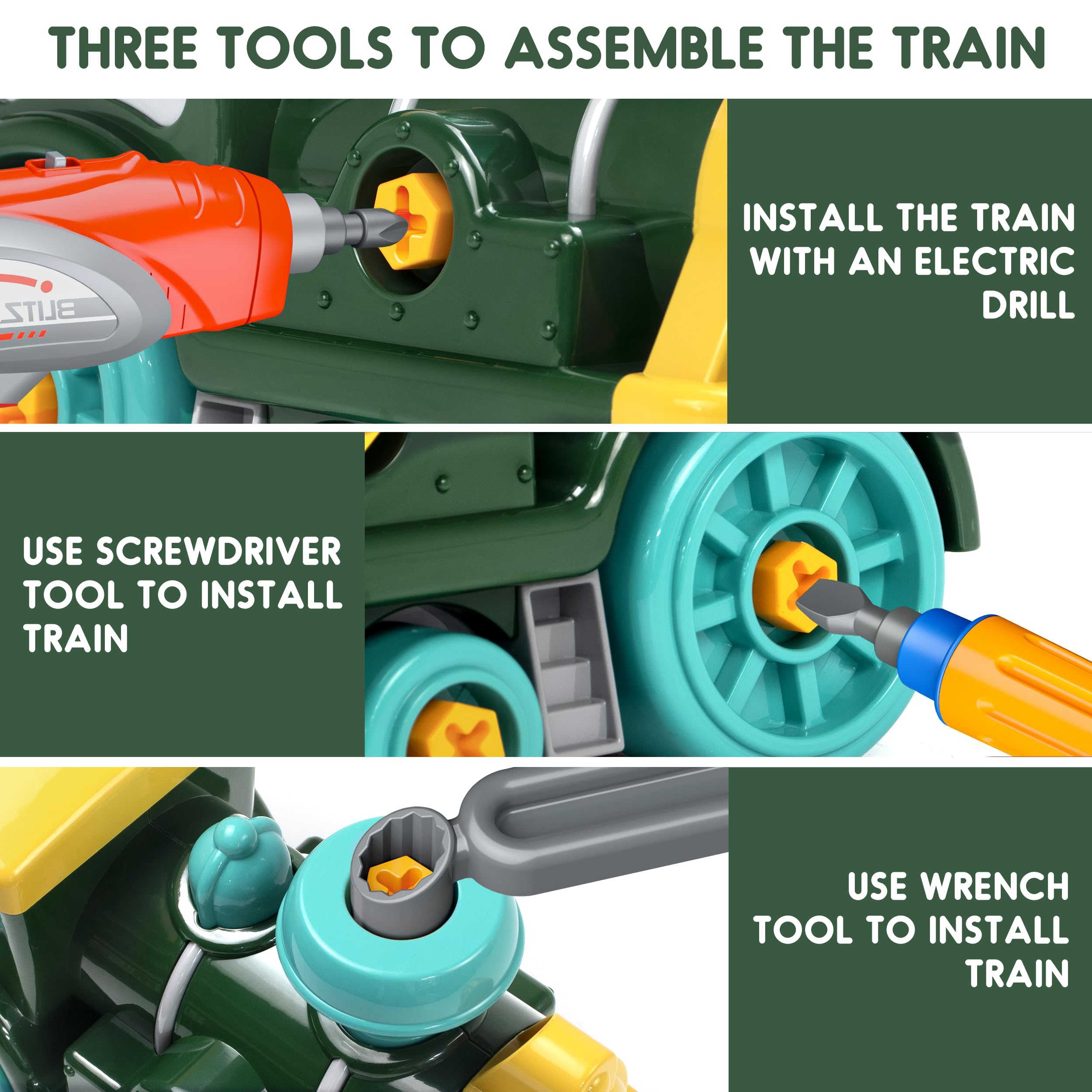 Brixlytoys Toddler Take Apart Toy Set including Electric Drill, DIY Electric Toy Trains Disassembly - Image 2