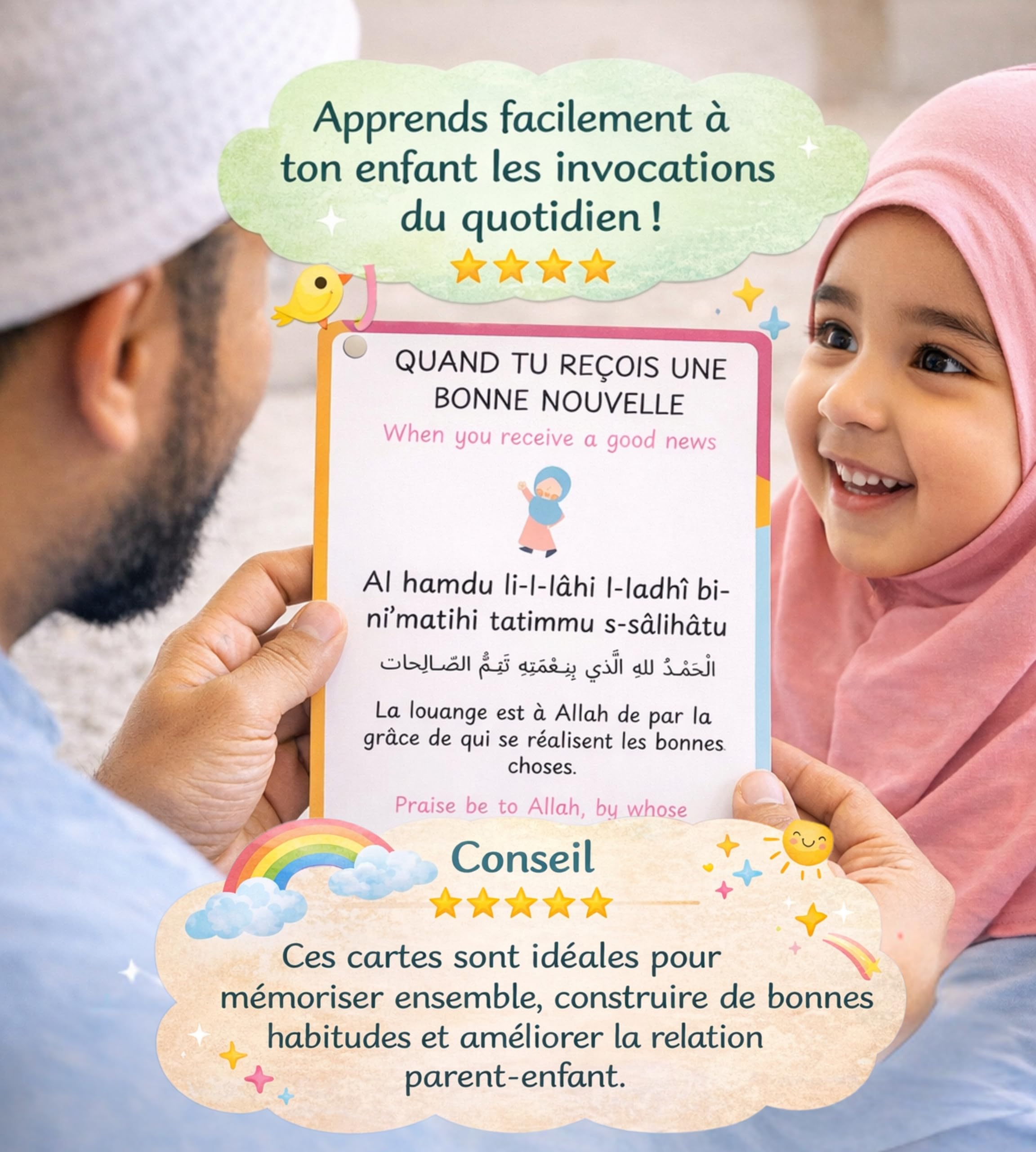 Apprendre l’Islam aux Enfants, Cartes d’invocations pour Enfant Musulman, +40 duas Quotidiennes la citadelle du Musulman, Facile et Pratique, Eid, Ramadan, Format Poche