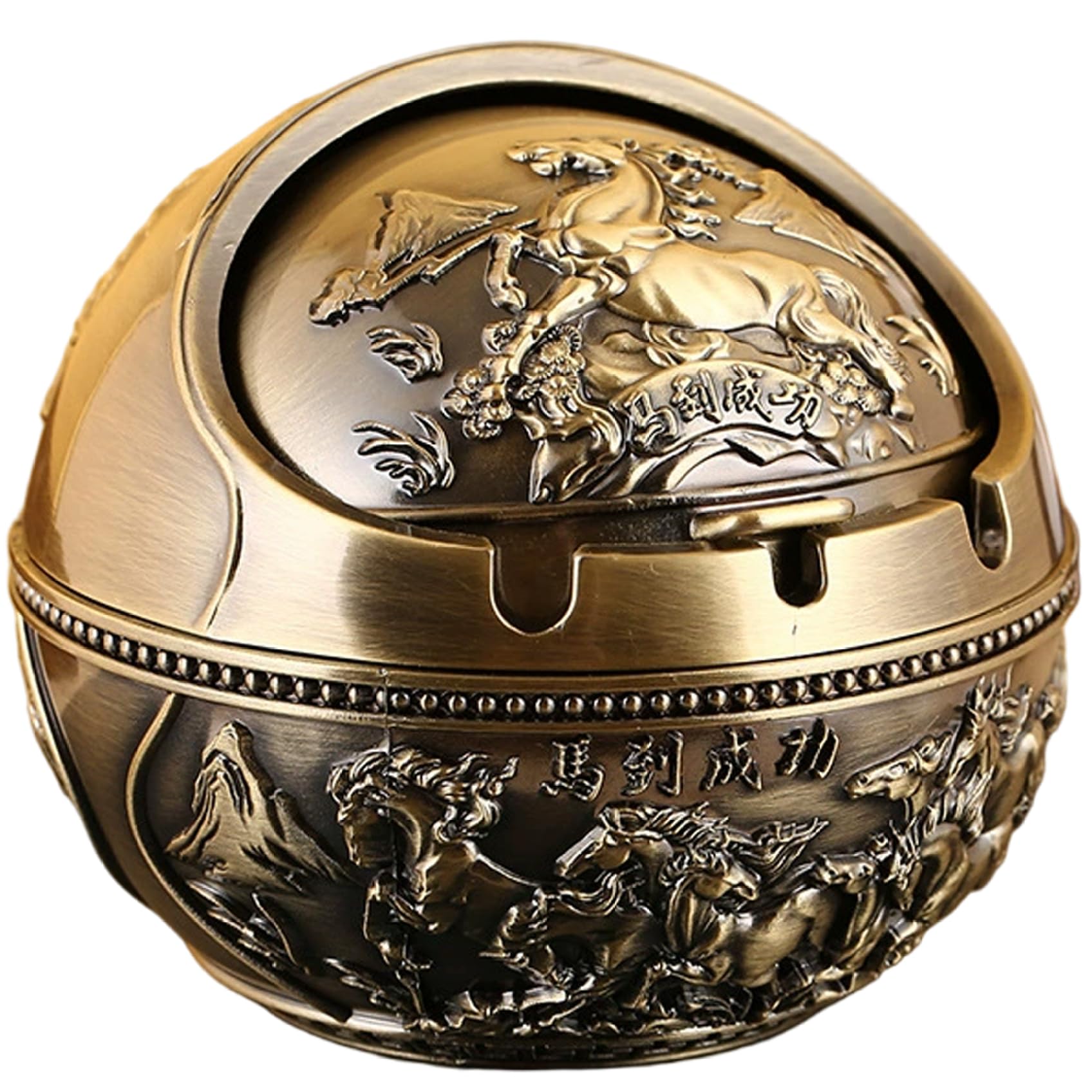Peosaard Bronze Color Cool Ashtrays, Decorative Ash Trays With Lid Vintage Metal Cool Ashtrays Portable Windproof Ashtray For Home Car Office Outside, Decorative Ash Trays