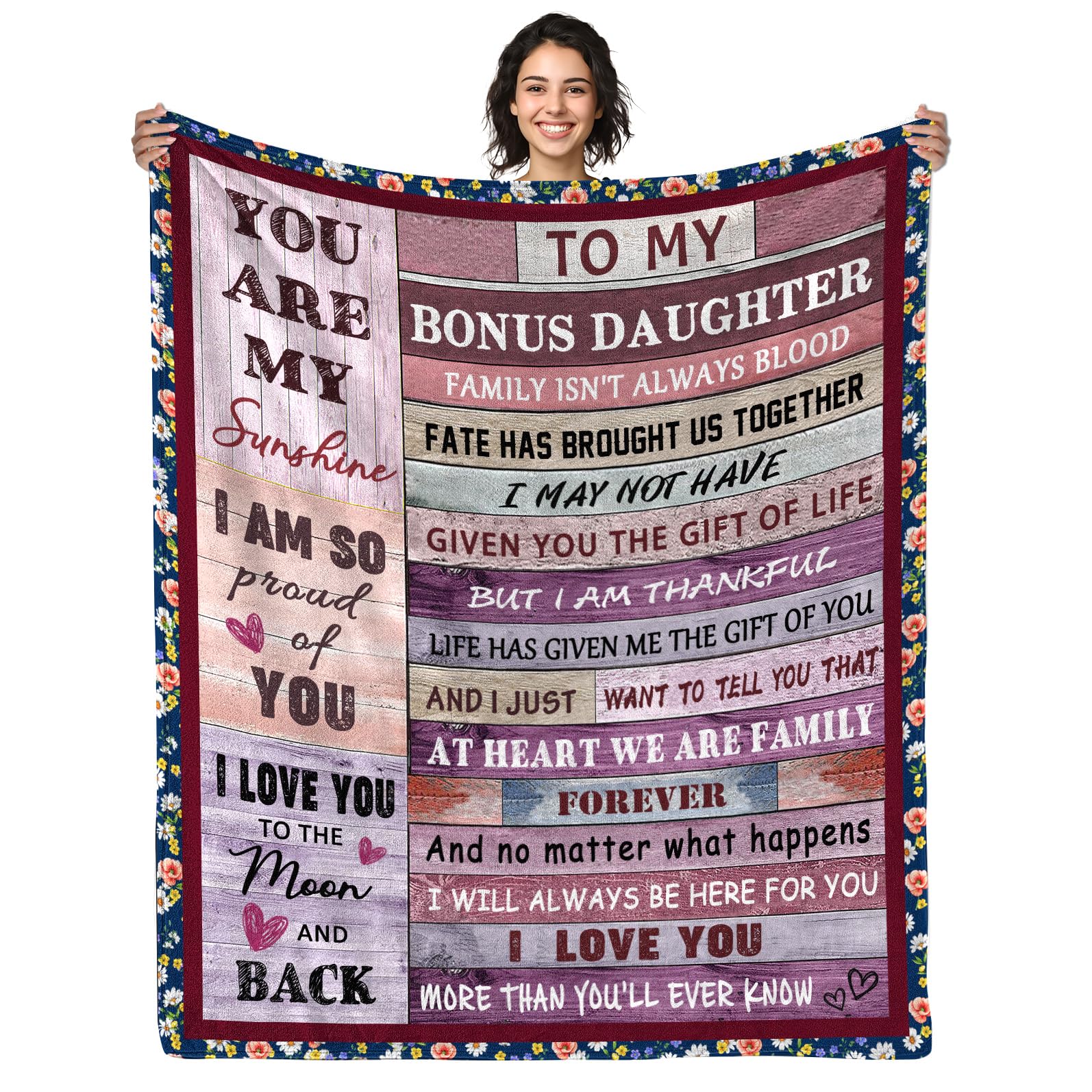 AJIIUSV Bonus Daughter Christmas Blanket, Throw Blankets for Stepdaughter from Stepmom, Thanksgiving Gifts - 50"x60"
