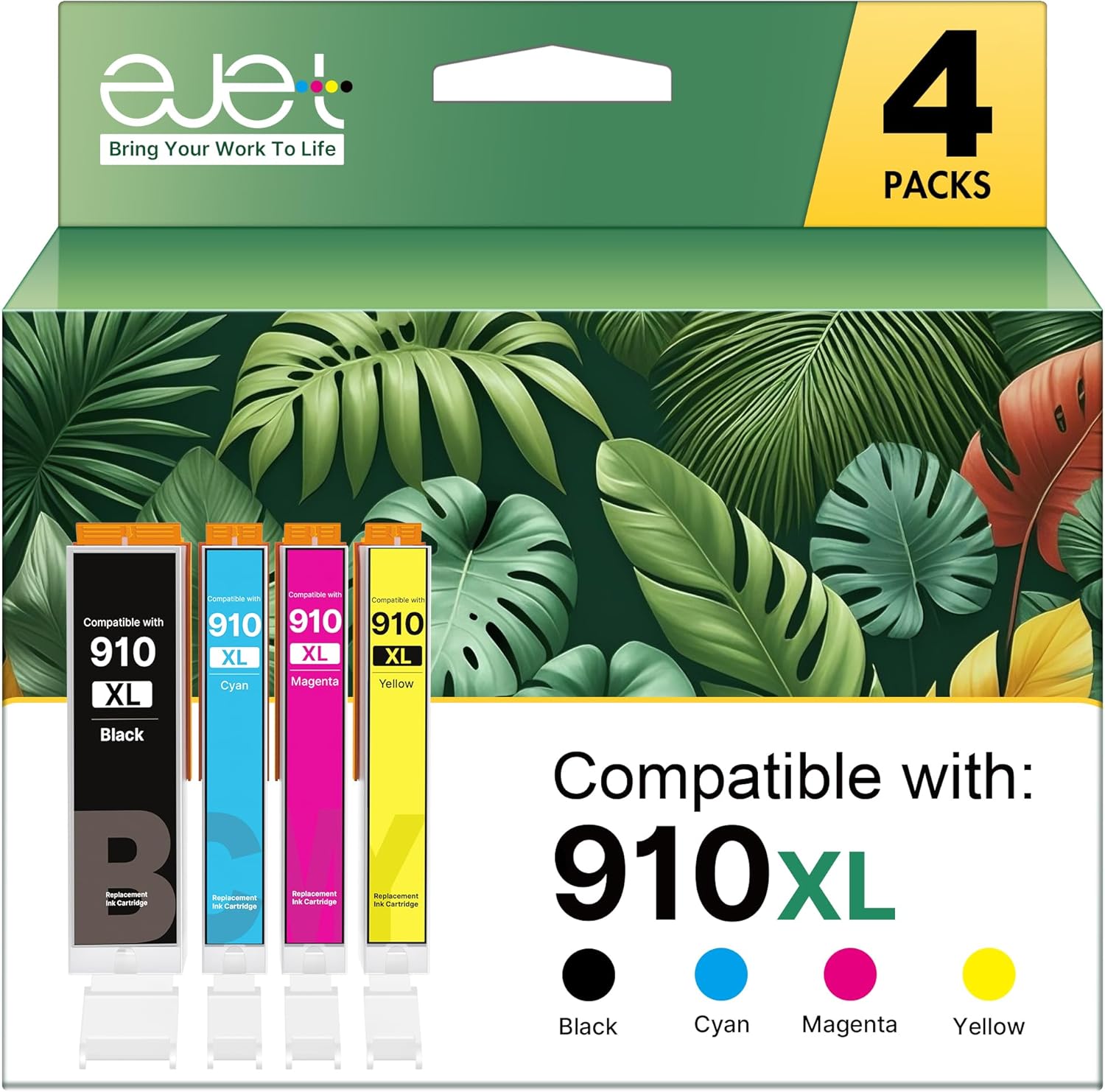 ejet 910XL Ink Cartridges for HP 910 Ink Replacement for HP 910XL Ink Cartridges Combo Pack HP910XL/910 Multipack XL Color Use with Officejet Pro 8020 8010 8015 Printers, Black and Color,4 Pack