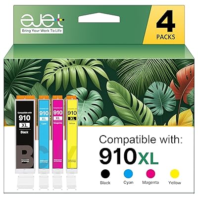 ejet 910XL Ink Cartridges for HP Printers Compatible with HP 910 Ink Cartridges Combo Pack 910 XL Black and Color Work with OfficeJet Pro 8020 8025 8028 8035 OfficeJet 8010 8015 8018 8022 Printers