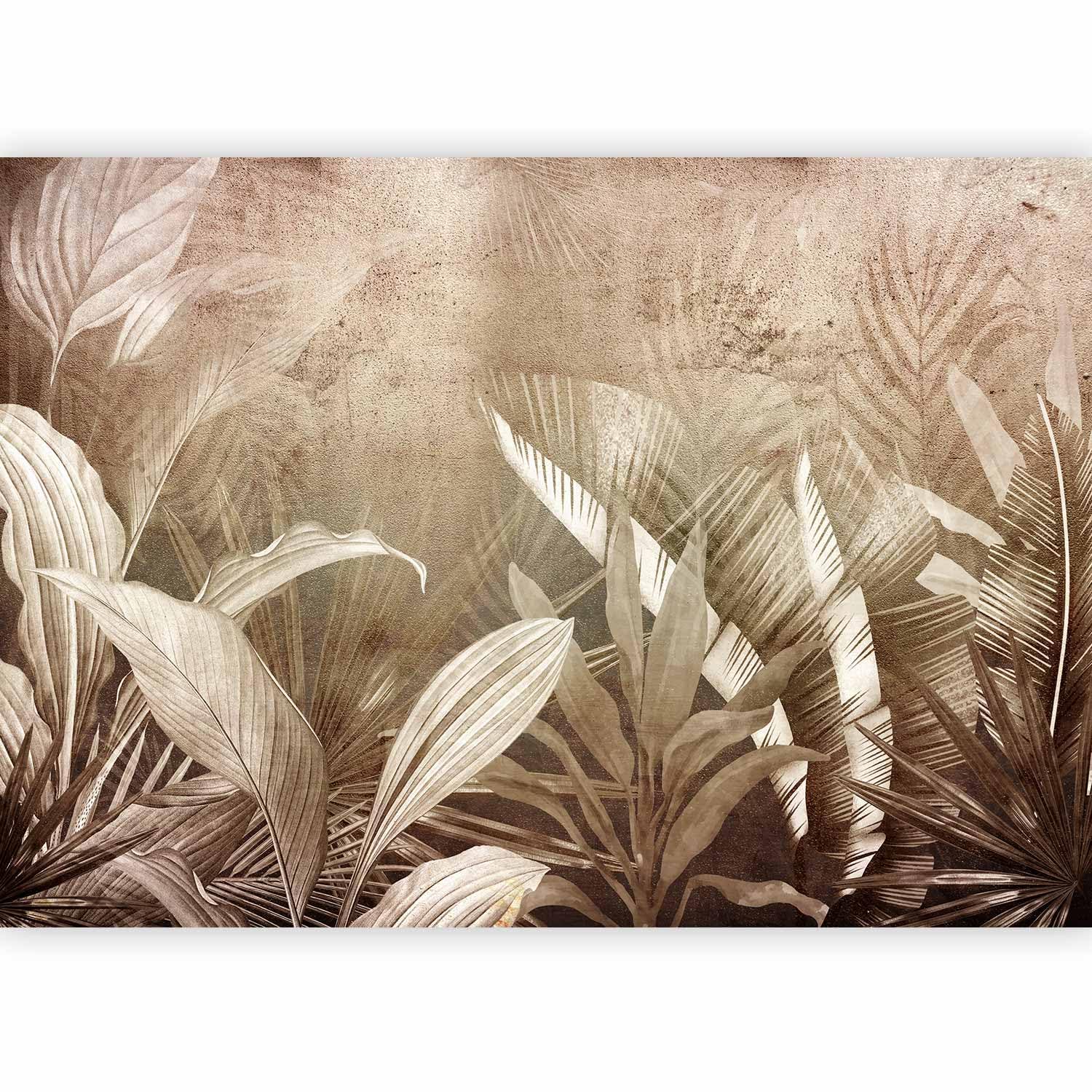 Papier peint feuilles de palmier haut de gamme effet béton beige