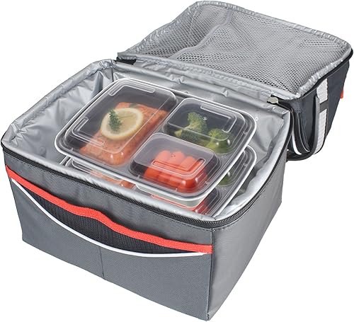 Miniatura 4 de Freshware - Contenedores de preparación de comida 21 unidades 3 compartimentos con tapas Cajas Bento apilables aptas para microondas y lavavajillas