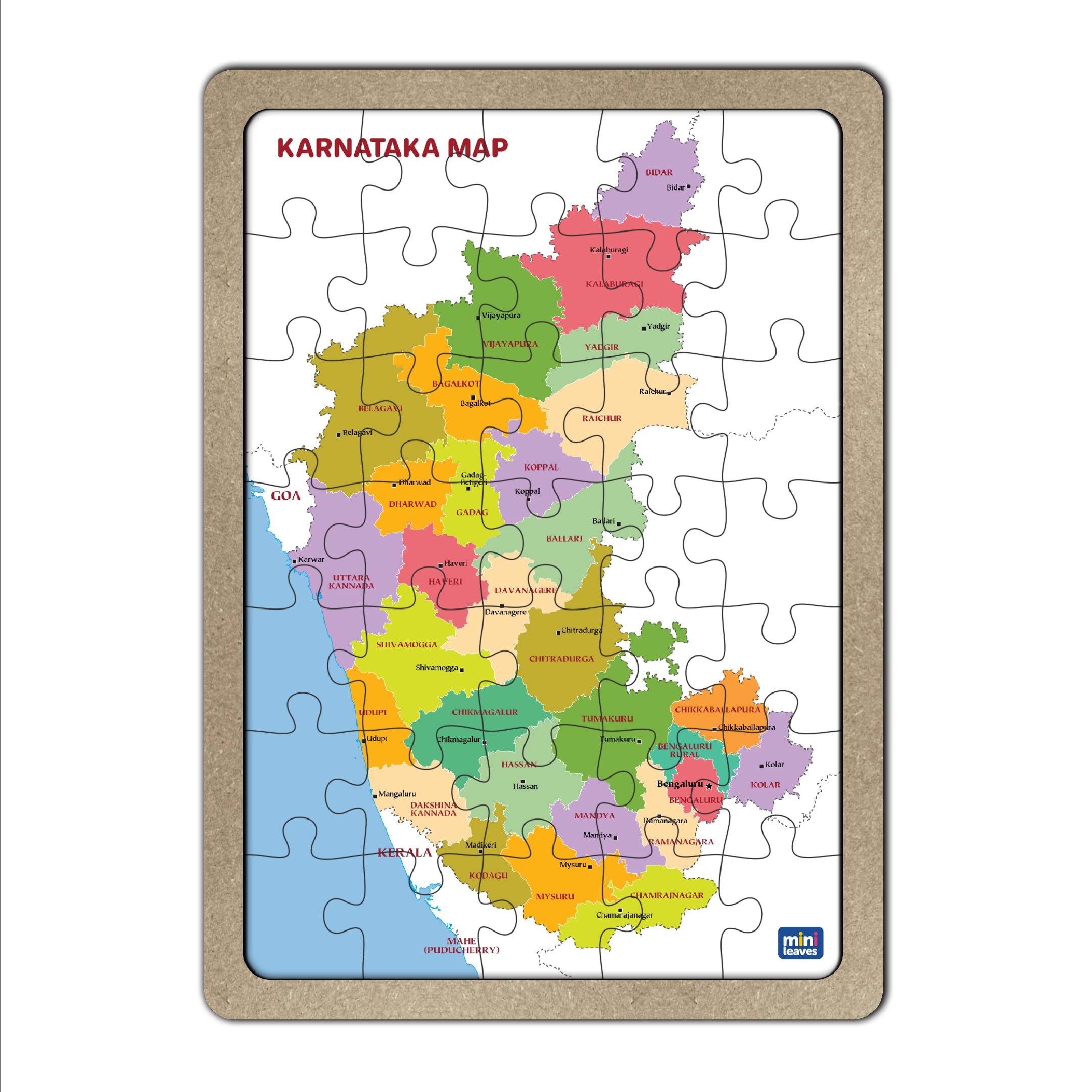 Mini Leaves Karnataka Map Wooden Jigsaw Puzzle with 40Pcs for 3 to 5 Years Kids-image-6